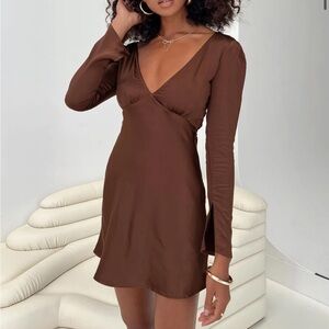 Princess Polly NELLIE LONG SLEEVE MINI DRESS CHOCOLATE -  SOLD‼️